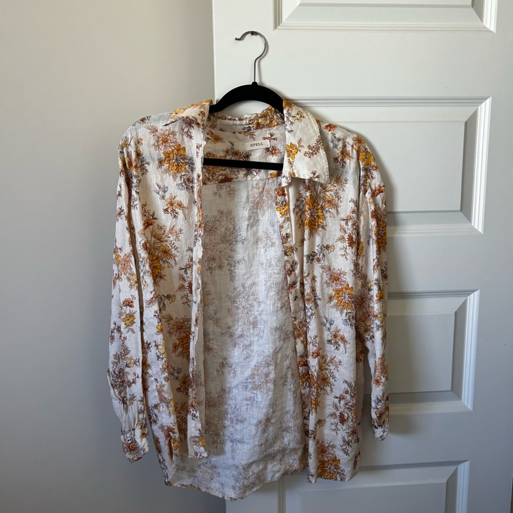 Spell Meadowland Linen Blouse Cream